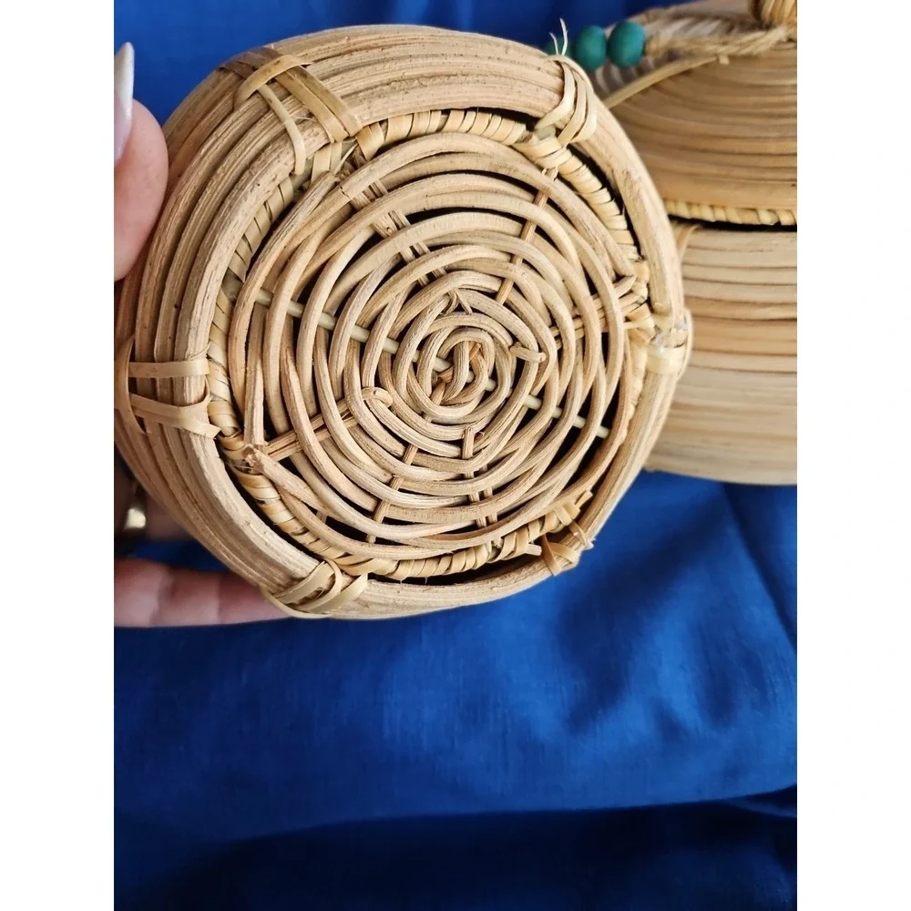 2 Woven Rattan Lidded Nesting Storage Baskets 7